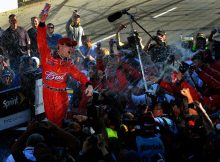 Kevin Harvick climbs out of the No. 29 Budweiser Chevrolet after winning the Goody's Fast Relief 500 at Martinsville Speedway Credit: Jared C. Tilton/Getty Images for NASCAR